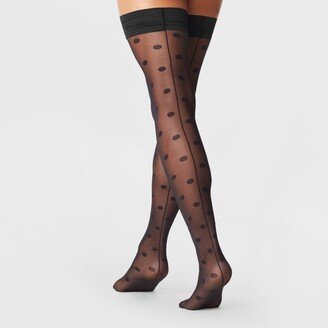 Women's Polka Dot Back Seam Thigh Highs Black