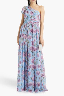 Mikael Aghal One-shoulder gathered floral-print crepe gown