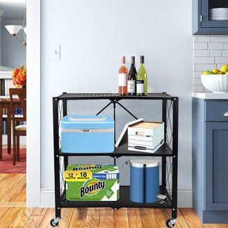 Kahomvis Black Rolling 3-Tier Iron Wire Heavy Duty Foldable Storage Shelving Unit