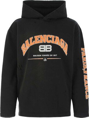 Distressed Logo Printed Hoodie