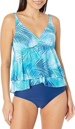 BEACH HOUSE Shadow Fern Tana Double Ruffle Tankini with Underwire (Blue Bliss) Women's Swimwear