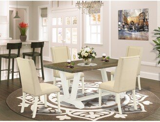 Dining Room Table Set - Rectangular Dining Table & Kitchen Chairs - Linen White Finish