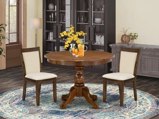 Kitchen Set Includes a Round Dining Table and Parson Chairs- Antique Walnut Finish