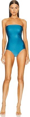 Solid Strapless One Piece Swimsuit in Blue