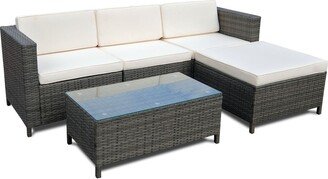 W Unlimited 5-Pieces Wicker Outdoor Couch with Beige Cushions - 35x20x15