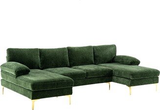 RASOO Modern Polyester U-Shape Sectional Sofa with Iron Feet-AC