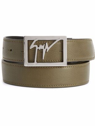 Logo-Buckle Leather Belt-BU