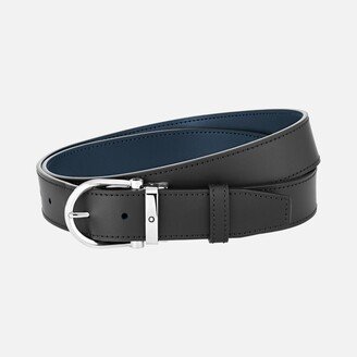 Horseshoe Buckle Black/blue 35 Mm Reversible Leather Belt