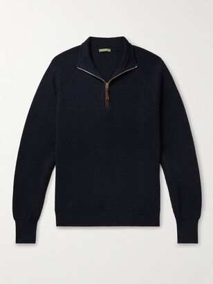 Sid Mashburn Slim-Fit Suede-Trimmed Merino Wool Half-Zip Sweater-AB