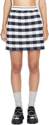 Gingham Inlay Stripe Side Pleat Mini Skirt