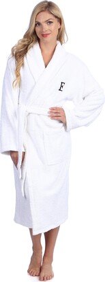 Authentic Hotel and Spa White with Black Monogram Turkish Cotton Unisex Terry Bath Robe