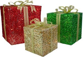Northlight Set of 3 Lighted Gift Box Outdoor Christmas Decoration 12-Inch