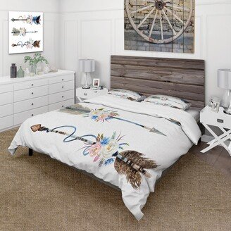 Designart 'Ethnic Feathers and Flowers On Native Arrows I' Bohemian & Eclectic Duvet Cover Comforter Set