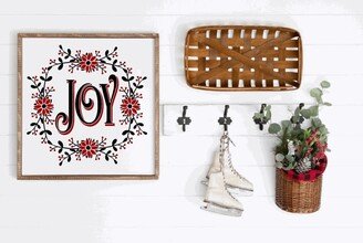 Joy Poinsetta Floral Wreath, Square Wood Framed Farmhouse Sign, Christmas Sign