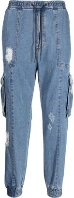 Distressed-Effect Drawstring Cotton Tapered Jeans