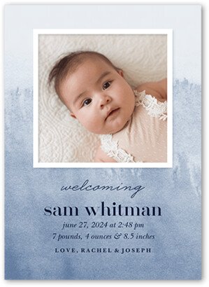 Birth Announcements: Earthen Pastels Birth Announcement, Blue, 5X7, Signature Smooth Cardstock, Square