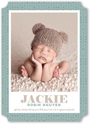 Birth Announcements: Beloved Flourish Birth Announcement, Green, 5X7, Pearl Shimmer Cardstock, Ticket