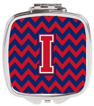 CJ1054-ISCM Letter I Chevron Yale Blue & Crimson Compact Mirror