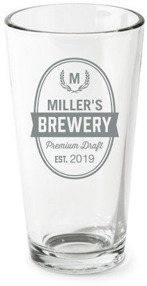 Pint Glasses: Brewery Pint Glass, Etched Pint, Set Of 1, White