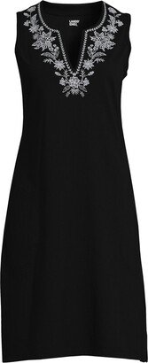 Women's Plus Size Embroidered Cotton Jersey Sleeveless Swim Cover-up Dress - Black/white