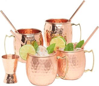 Pure Copper Moscow Mule Mugs Set Of 4 | 16Oz with Straws & 1 Jigger | Wedding, Anniversary Gift