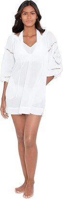 Beach Club Solids Embroidered Dress (White) Women's Swimwear