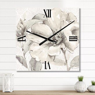 Designart 'Indigold Grey Peonies IV' Traditional Wall Clock Decor