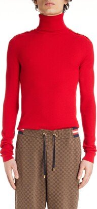 Epaulet Accent Rib Wool Turtleneck Sweater