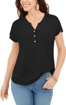 Petites Womens Split Neck Knit Henley