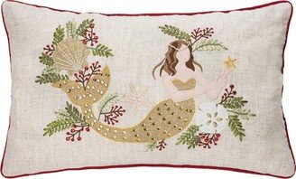 Sandy Holiday Mermaid Embroidered 14 x 22 Throw Pillow