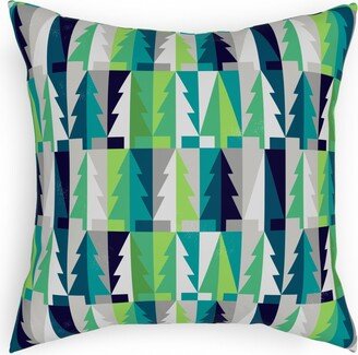 Pillows: Winter Pine Tree Forest - Green Pillow, Woven, Beige, 18X18, Single Sided, Green