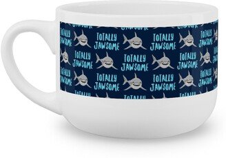 Mugs: Totally Jawsome - Sharks! - Navy Latte Mug, White, 25Oz, Blue