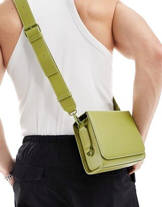 faux leather crossbody box bag in olive