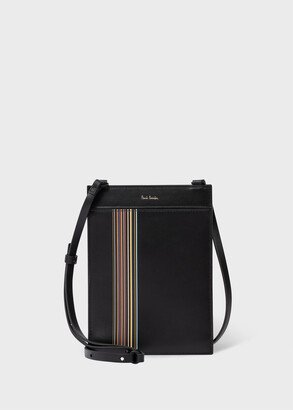 Black Leather 'Signature Stripe Block' Cross-Body Bag