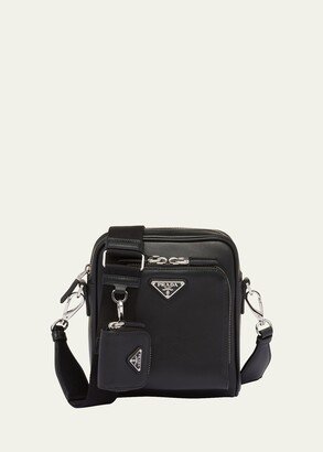 Men's Triangle Logo Leather Crossbody Bag