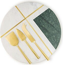 Gauri Kohli Vista Marble Cheese Board with Knives