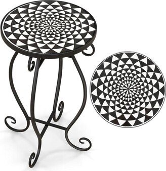 Slickblue Plant Stand with Weather Resistant Ceramic Tile Tabletop - Monochrome(black white)