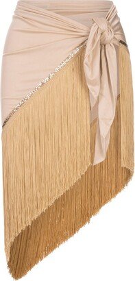 Fringed Asymmetric Midi Skirt