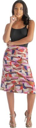 24seven Comfort Apparel Womens Multi Color Print Elastic Waist Knee Length Skirt-Multicolored-XL