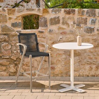 Nabila Solid Light Eucalyptus Wood & Charcoal Rope Outdoor Bar Stool