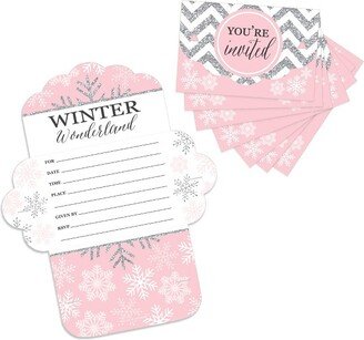 Big Dot of Happiness Pink Winter Wonderland - Fill-In Cards - Holiday Snowflake Birthday Party and Baby Shower Fold and Send Invitations - Set of 8
