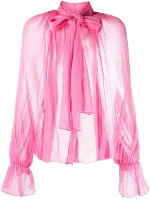 Atu Body Couture Semi-Sheer Pussybow Silk Blouse