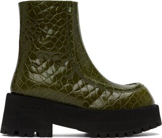 Green Croc-Embossed Platform Ankle Boots