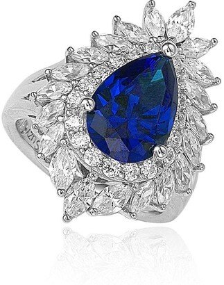 Suzy Levian 18k Gold and Sterling Silver Created Blue Sapphire Diana Ring