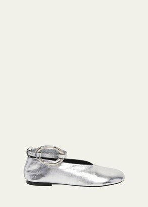 Metallic Leather Ring-Cuff Ballerina Flats