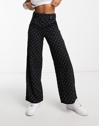 button detail wide leg dad pants in black polka dot - part of a set