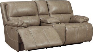 Leatherette Power Recliner Loveseat with Storage Console, Beige