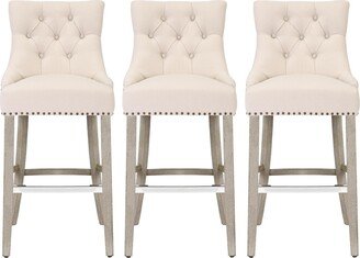 Westintrends 29 Linen Tufted Buttons Upholstered Wingback Bar Stool (Set of 3)