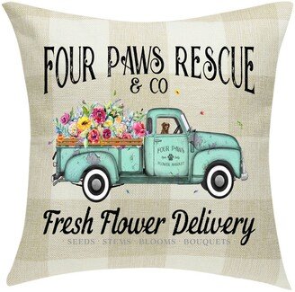 Four Paws Rescue Fresh Flower Delivery Pillow Cover ~ Mother's Day Buffalo Plaid 18 X ~Cover Only