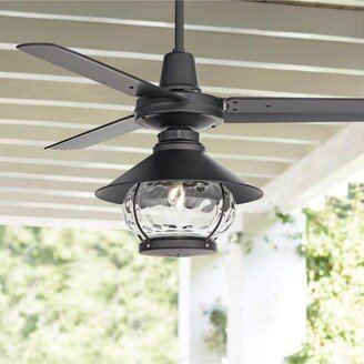 Casa Vieja 44 Plaza Dc Mid Century Modern Industrial 3 Blade Indoor Outdoor Ceiling Fan with Light Led Remote Control Matte Black Glass Damp Rated Patio Exterio